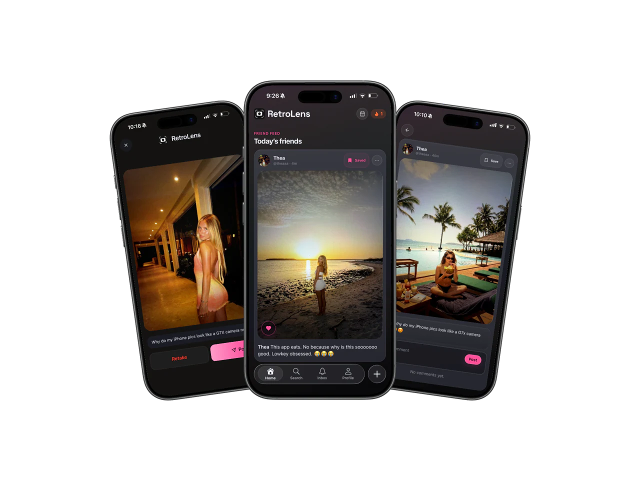 RetroLens app shown on three iPhones